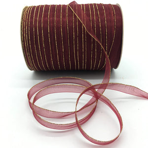 10yds/lot 3/8" 10mm White Glitter Golden Rimmed Organza Ribbon Bow Hair Wedding Decoration Lace Crafts