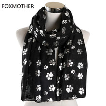 Load image into Gallery viewer, Paw Print Scarf: Fashion Foil Sliver White Pink Black Cat Dog Paw Scarf For Pet Dog Gifts Scarves
