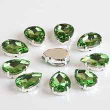 Load image into Gallery viewer, Glass Rhinestones! Drop Shape Diamond With Claw Sew On Teardrop Strass Metal Base Buckle Crystal Stone For Clothes
