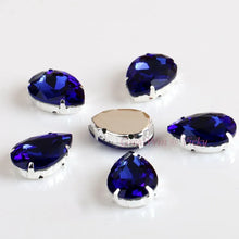 Load image into Gallery viewer, Glass Rhinestones! Drop Shape Diamond With Claw Sew On Teardrop Strass Metal Base Buckle Crystal Stone For Clothes