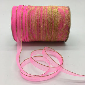 10yds/lot 3/8" 10mm White Glitter Golden Rimmed Organza Ribbon Bow Hair Wedding Decoration Lace Crafts