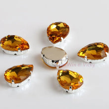 Load image into Gallery viewer, Glass Rhinestones! Drop Shape Diamond With Claw Sew On Teardrop Strass Metal Base Buckle Crystal Stone For Clothes