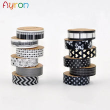 Load image into Gallery viewer, 15mm * 10m Black and White Adhesive Tape Japanese Washi Tape Decorative Tape DIY Scrapbook Paper Photo Album Masking Tape