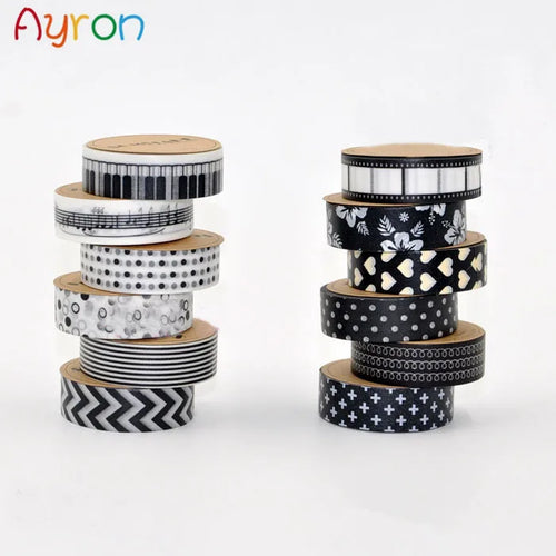 15mm * 10m Black and White Adhesive Tape Japanese Washi Tape Decorative Tape DIY Scrapbook Paper Photo Album Masking Tape