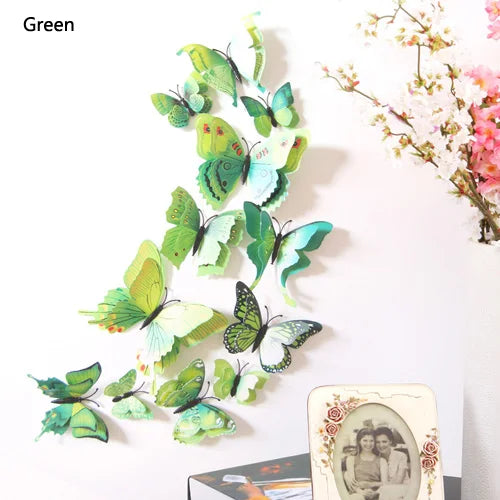 12Pcs Double Layer Butterfly Wall Art Sticker For Wedding Decor Decals 3D Butterflies Fridge Magnet Home Room Decoration Sticker