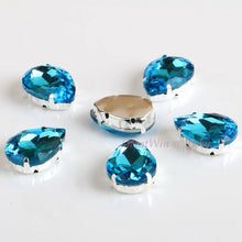 Load image into Gallery viewer, Glass Rhinestones! Drop Shape Diamond With Claw Sew On Teardrop Strass Metal Base Buckle Crystal Stone For Clothes
