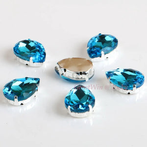 Glass Rhinestones! Drop Shape Diamond With Claw Sew On Teardrop Strass Metal Base Buckle Crystal Stone For Clothes