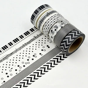 15mm * 10m Black and White Adhesive Tape Japanese Washi Tape Decorative Tape DIY Scrapbook Paper Photo Album Masking Tape