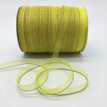 Load image into Gallery viewer, 10yds/lot 3/8&quot; 10mm White Glitter Golden Rimmed Organza Ribbon Bow Hair Wedding Decoration Lace Crafts