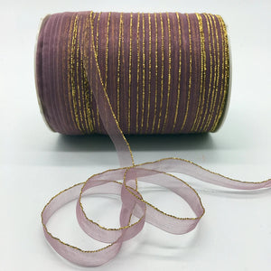10yds/lot 3/8" 10mm White Glitter Golden Rimmed Organza Ribbon Bow Hair Wedding Decoration Lace Crafts