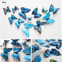 Load image into Gallery viewer, 12Pcs Double Layer Butterfly Wall Art Sticker For Wedding Decor Decals 3D Butterflies Fridge Magnet Home Room Decoration Sticker