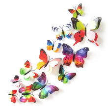Load image into Gallery viewer, 12Pcs Double Layer Butterfly Wall Art Sticker For Wedding Decor Decals 3D Butterflies Fridge Magnet Home Room Decoration Sticker