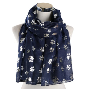 Paw Print Scarf: Fashion Foil Sliver White Pink Black Cat Dog Paw Scarf For Pet Dog Gifts Scarves