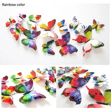 Load image into Gallery viewer, 12Pcs Double Layer Butterfly Wall Art Sticker For Wedding Decor Decals 3D Butterflies Fridge Magnet Home Room Decoration Sticker