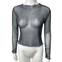 Load image into Gallery viewer, Sexy Mesh Shiny Long Sleeve T Shirt Women Spring Transparent Club Party Black Tee Shirts Sexy Thin O Neck Short Tops