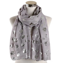 Load image into Gallery viewer, Paw Print Scarf: Fashion Foil Sliver White Pink Black Cat Dog Paw Scarf For Pet Dog Gifts Scarves