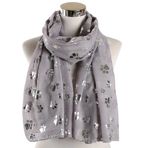 Paw Print Scarf: Fashion Foil Sliver White Pink Black Cat Dog Paw Scarf For Pet Dog Gifts Scarves