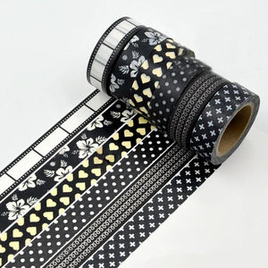 15mm * 10m Black and White Adhesive Tape Japanese Washi Tape Decorative Tape DIY Scrapbook Paper Photo Album Masking Tape