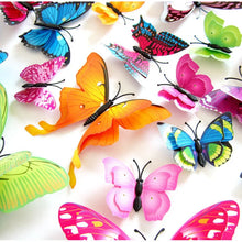 Load image into Gallery viewer, 12Pcs Double Layer Butterfly Wall Art Sticker For Wedding Decor Decals 3D Butterflies Fridge Magnet Home Room Decoration Sticker
