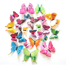 Load image into Gallery viewer, 12Pcs Double Layer Butterfly Wall Art Sticker For Wedding Decor Decals 3D Butterflies Fridge Magnet Home Room Decoration Sticker