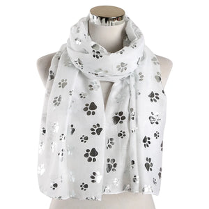 Paw Print Scarf: Fashion Foil Sliver White Pink Black Cat Dog Paw Scarf For Pet Dog Gifts Scarves