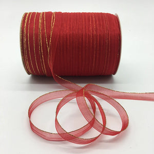 10yds/lot 3/8" 10mm White Glitter Golden Rimmed Organza Ribbon Bow Hair Wedding Decoration Lace Crafts