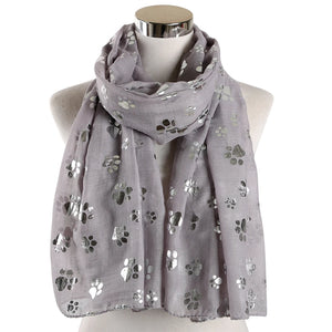Paw Print Scarf: Fashion Foil Sliver White Pink Black Cat Dog Paw Scarf For Pet Dog Gifts Scarves