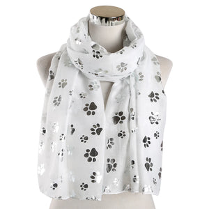 Paw Print Scarf: Fashion Foil Sliver White Pink Black Cat Dog Paw Scarf For Pet Dog Gifts Scarves