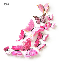 Load image into Gallery viewer, 12Pcs Double Layer Butterfly Wall Art Sticker For Wedding Decor Decals 3D Butterflies Fridge Magnet Home Room Decoration Sticker