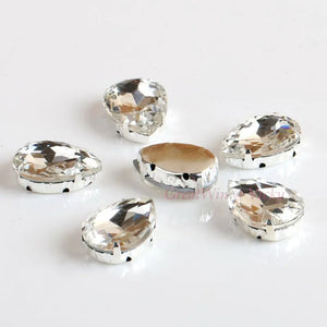 Glass Rhinestones! Drop Shape Diamond With Claw Sew On Teardrop Strass Metal Base Buckle Crystal Stone For Clothes