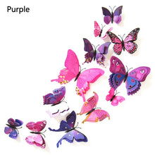 Load image into Gallery viewer, 12Pcs Double Layer Butterfly Wall Art Sticker For Wedding Decor Decals 3D Butterflies Fridge Magnet Home Room Decoration Sticker