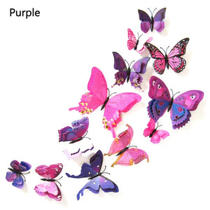 12Pcs Double Layer Butterfly Wall Art Sticker For Wedding Decor Decals 3D Butterflies Fridge Magnet Home Room Decoration Sticker