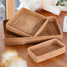 Load image into Gallery viewer, Hand-Woven Storage Basket Rattan Storage Tray Wicker Baskets Bread Fruit Food Breakfast Display Box Home Decoration-C