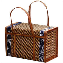 Load image into Gallery viewer, Picnic Woven Basket Wicker Storage Bag Handle Folded Fruit Shopping Food Handle Rattan Grass Foldable Bamboo Basket