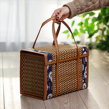 Load image into Gallery viewer, Picnic Woven Basket Wicker Storage Bag Handle Folded Fruit Shopping Food Handle Rattan Grass Foldable Bamboo Basket