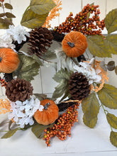 Load image into Gallery viewer, Large Autumn Harvest Wreath – Pumpkin, Pinecone &amp; Berry Door Wreath | 55cm
