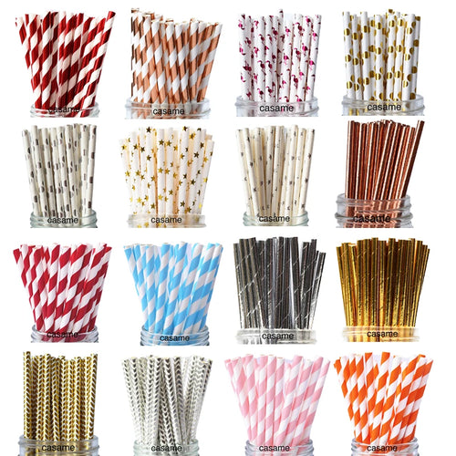 25pcs color paper straws party supply colorful mixed Paper Straw Kids Birthday Party Wedding Decorations Paper Drinking Straws