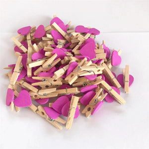 50pcs/lot Red Heart Love Wooden Clothes Photo Paper Peg Pin Mini Clothespin Postcard Clips Home Wedding Decoration Stationery