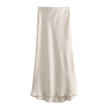 Load image into Gallery viewer, Willshela Women Fashion Satin Solid Pleated Midi Skirt Vintage Mid Elastic Waist Female Chic Lady Skirts