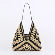 Load image into Gallery viewer, Women Straw Tote Bag Large Capacity Vintage Vacation Shoulder Bag Everything Casual Handbag Designer Hollow Summer Beach Bag