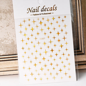 1pcs 3D Bronzing Gold Love Heart Nail Art Stickers Y2K Holographic Stars Sun Sliders Starlight DIY Decals Manicure Decoration