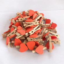 Load image into Gallery viewer, 50pcs/lot Red Heart Love Wooden Clothes Photo Paper Peg Pin Mini Clothespin Postcard Clips Home Wedding Decoration Stationery