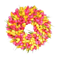 Load image into Gallery viewer, Simulation Pink Tulip Wreath Wedding Decoration Wall Hanging Wreath Artificial Flowers Wreath Spring Decor For Door Garden