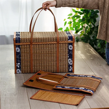 Load image into Gallery viewer, Picnic Woven Basket Wicker Storage Bag Handle Folded Fruit Shopping Food Handle Rattan Grass Foldable Bamboo Basket