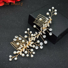 Load image into Gallery viewer, A83 Fashion Wedding Hair Accessories Alloy Leaves Bridal Hair Clips for Women Headpieces Handmade Rhinestone Bride Headdress