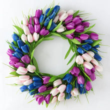 Load image into Gallery viewer, Simulation Pink Tulip Wreath Wedding Decoration Wall Hanging Wreath Artificial Flowers Wreath Spring Decor For Door Garden