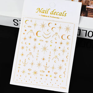 1pcs 3D Bronzing Gold Love Heart Nail Art Stickers Y2K Holographic Stars Sun Sliders Starlight DIY Decals Manicure Decoration