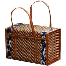 Load image into Gallery viewer, Picnic Woven Basket Wicker Storage Bag Handle Folded Fruit Shopping Food Handle Rattan Grass Foldable Bamboo Basket