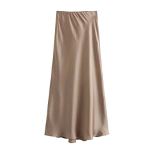Load image into Gallery viewer, Willshela Women Fashion Satin Solid Pleated Midi Skirt Vintage Mid Elastic Waist Female Chic Lady Skirts
