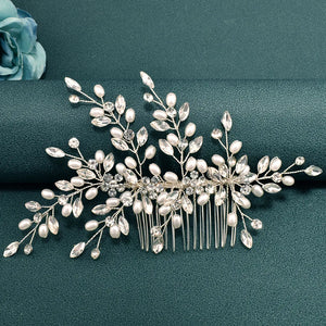 A83 Fashion Wedding Hair Accessories Alloy Leaves Bridal Hair Clips for Women Headpieces Handmade Rhinestone Bride Headdress